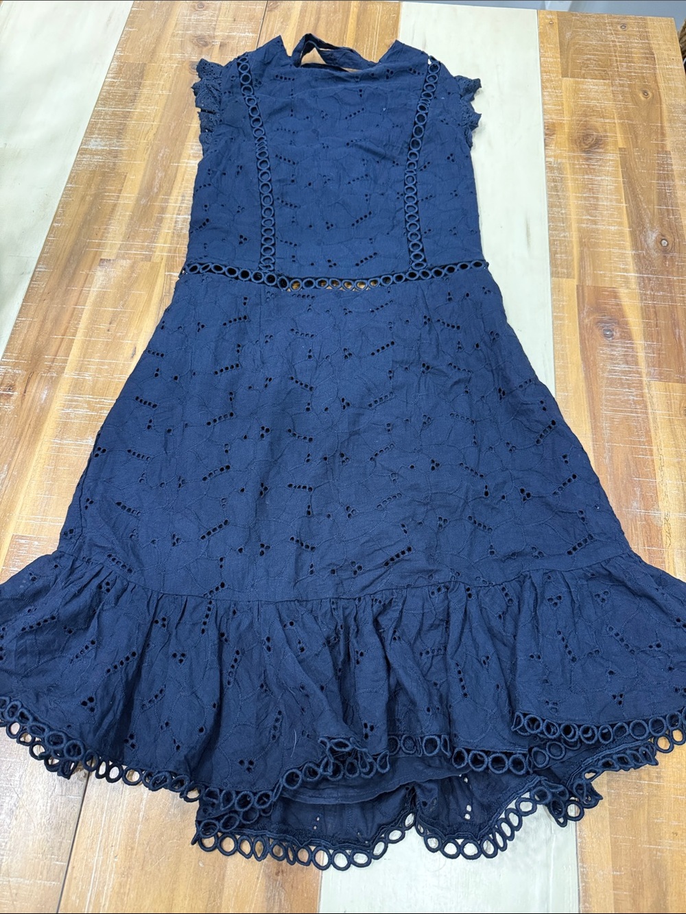 Selfie Leslie Navy Eyelet Ruffle Mini Dress